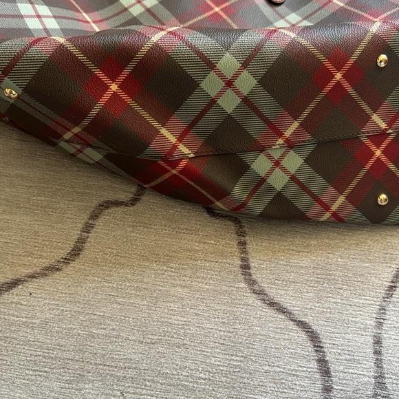 Ralph Lauren shoulder bag red brown and cream plaid with gold accessories - Picture 3 of 9